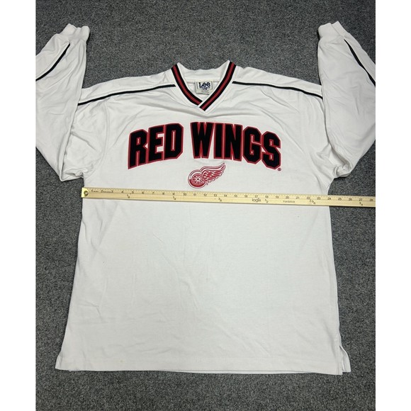 Vintage Lee Sport NHL Detroit Red Wings White V-Neck Spellout Sweatshirt Size XL - Picture 7 of 10